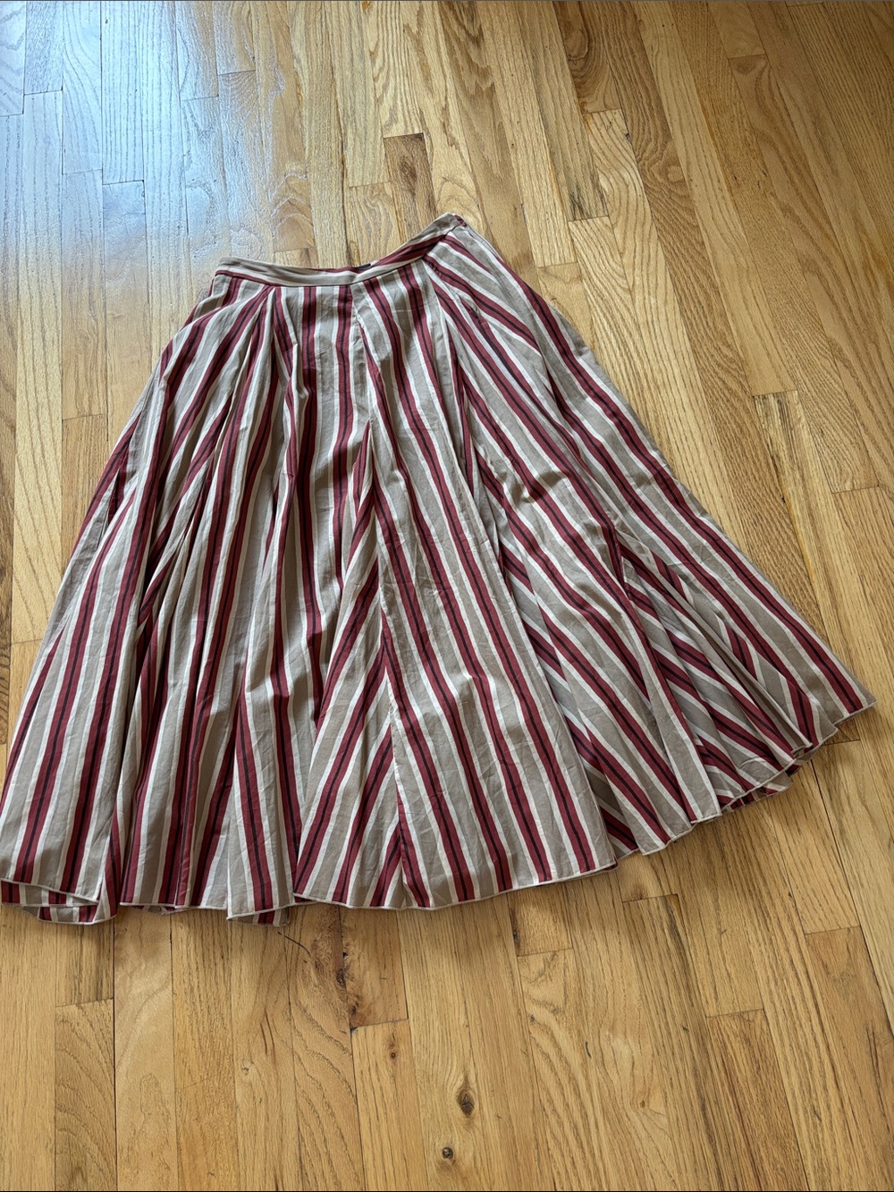 Zara Striped Midi Skirt in Cream and Burgundy